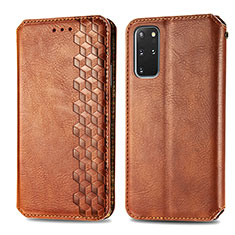 Leather Case Stands Flip Cover Holder S01D for Samsung Galaxy S20 Plus 5G Brown