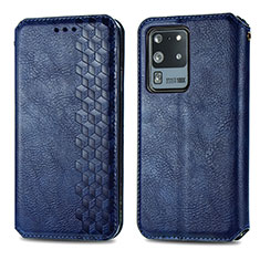 Leather Case Stands Flip Cover Holder S01D for Samsung Galaxy S20 Ultra 5G Blue