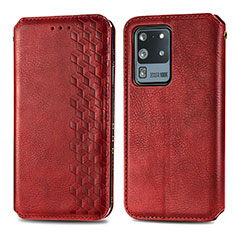 Leather Case Stands Flip Cover Holder S01D for Samsung Galaxy S20 Ultra 5G Red