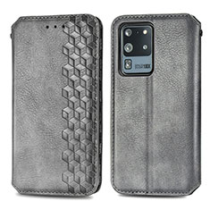 Leather Case Stands Flip Cover Holder S01D for Samsung Galaxy S20 Ultra Gray