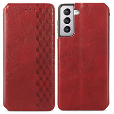 Leather Case Stands Flip Cover Holder S01D for Samsung Galaxy S21 FE 5G Red