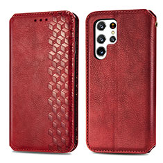 Leather Case Stands Flip Cover Holder S01D for Samsung Galaxy S22 Ultra 5G Red