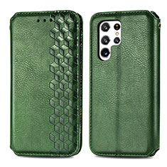 Leather Case Stands Flip Cover Holder S01D for Samsung Galaxy S23 Ultra 5G Green