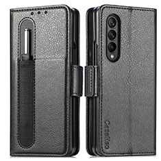 Leather Case Stands Flip Cover Holder S01D for Samsung Galaxy Z Fold3 5G Black