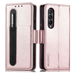Leather Case Stands Flip Cover Holder S01D for Samsung Galaxy Z Fold4 5G Rose Gold