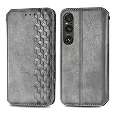 Leather Case Stands Flip Cover Holder S01D for Sony Xperia 1 V Gray
