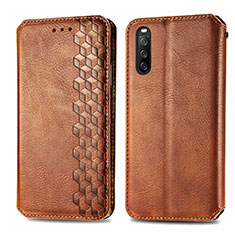 Leather Case Stands Flip Cover Holder S01D for Sony Xperia 10 III Brown