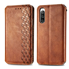Leather Case Stands Flip Cover Holder S01D for Sony Xperia 10 IV Brown
