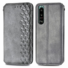 Leather Case Stands Flip Cover Holder S01D for Sony Xperia 5 III Gray