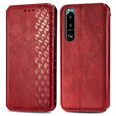 Leather Case Stands Flip Cover Holder S01D for Sony Xperia 5 III Red