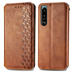 Leather Case Stands Flip Cover Holder S01D for Sony Xperia 5 IV Brown
