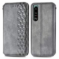 Leather Case Stands Flip Cover Holder S01D for Sony Xperia 5 IV Gray