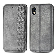 Leather Case Stands Flip Cover Holder S01D for Sony Xperia Ace III Gray