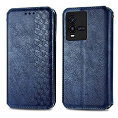 Leather Case Stands Flip Cover Holder S01D for Vivo iQOO 10 5G Blue
