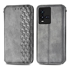 Leather Case Stands Flip Cover Holder S01D for Vivo iQOO 10 5G Gray
