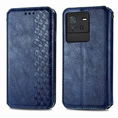 Leather Case Stands Flip Cover Holder S01D for Vivo iQOO Neo6 5G Blue