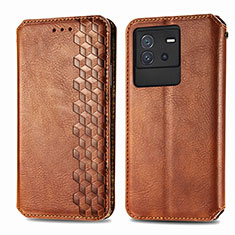 Leather Case Stands Flip Cover Holder S01D for Vivo iQOO Neo6 5G Brown