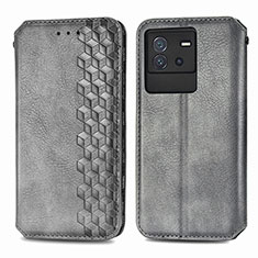Leather Case Stands Flip Cover Holder S01D for Vivo iQOO Neo6 5G Gray