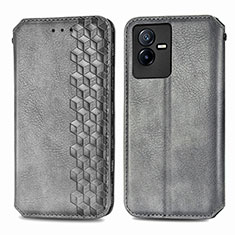 Leather Case Stands Flip Cover Holder S01D for Vivo iQOO Z6x Gray