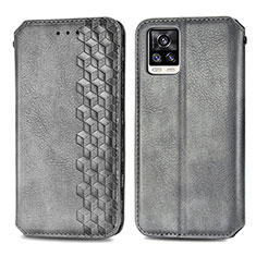 Leather Case Stands Flip Cover Holder S01D for Vivo V20 Gray