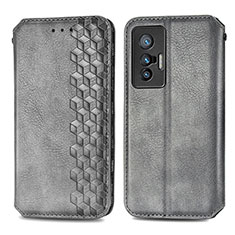 Leather Case Stands Flip Cover Holder S01D for Vivo X70 5G Gray
