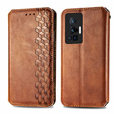 Leather Case Stands Flip Cover Holder S01D for Vivo X70 Pro 5G Brown