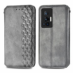 Leather Case Stands Flip Cover Holder S01D for Vivo X70 Pro 5G Gray