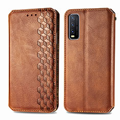 Leather Case Stands Flip Cover Holder S01D for Vivo Y11s Brown