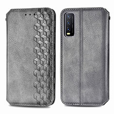 Leather Case Stands Flip Cover Holder S01D for Vivo Y12s Gray