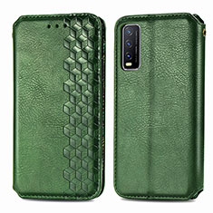 Leather Case Stands Flip Cover Holder S01D for Vivo Y20 Green