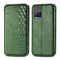 Leather Case Stands Flip Cover Holder S01D for Vivo Y21 Green