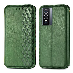 Leather Case Stands Flip Cover Holder S01D for Vivo Y76 5G Green