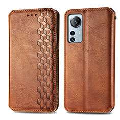 Leather Case Stands Flip Cover Holder S01D for Xiaomi Mi 12 5G Brown