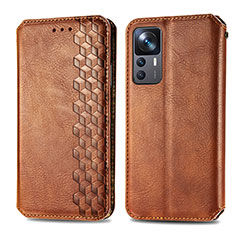 Leather Case Stands Flip Cover Holder S01D for Xiaomi Mi 12T Pro 5G Brown