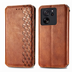 Leather Case Stands Flip Cover Holder S01D for Xiaomi Mi 13T 5G Brown