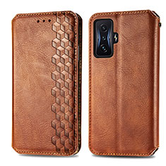 Leather Case Stands Flip Cover Holder S01D for Xiaomi Poco F4 GT 5G Brown