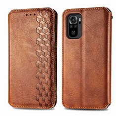 Leather Case Stands Flip Cover Holder S01D for Xiaomi Poco M5S Brown