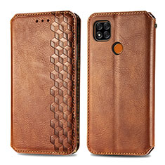 Leather Case Stands Flip Cover Holder S01D for Xiaomi Redmi 10A 4G Brown