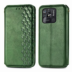 Leather Case Stands Flip Cover Holder S01D for Xiaomi Redmi 10C 4G Green
