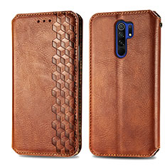 Leather Case Stands Flip Cover Holder S01D for Xiaomi Redmi 9 Brown