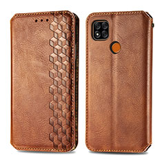 Leather Case Stands Flip Cover Holder S01D for Xiaomi Redmi 9 India Brown