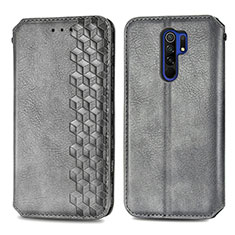 Leather Case Stands Flip Cover Holder S01D for Xiaomi Redmi 9 Prime India Gray
