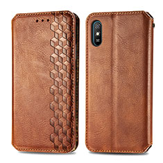 Leather Case Stands Flip Cover Holder S01D for Xiaomi Redmi 9AT Brown