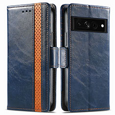 Leather Case Stands Flip Cover Holder S02D for Google Pixel 7 Pro 5G Blue