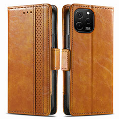 Leather Case Stands Flip Cover Holder S02D for Huawei Enjoy 50z Light Brown