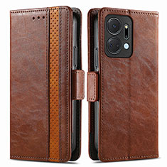 Leather Case Stands Flip Cover Holder S02D for Huawei Honor X7a Brown