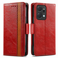 Leather Case Stands Flip Cover Holder S02D for Huawei Honor X7a Red