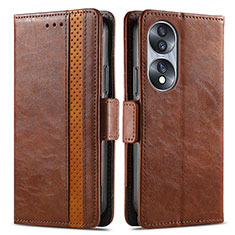 Leather Case Stands Flip Cover Holder S02D for Huawei Honor X7b Brown