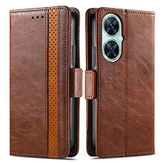 Leather Case Stands Flip Cover Holder S02D for Huawei Nova 11i Brown