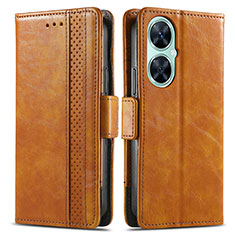 Leather Case Stands Flip Cover Holder S02D for Huawei Nova 11i Light Brown